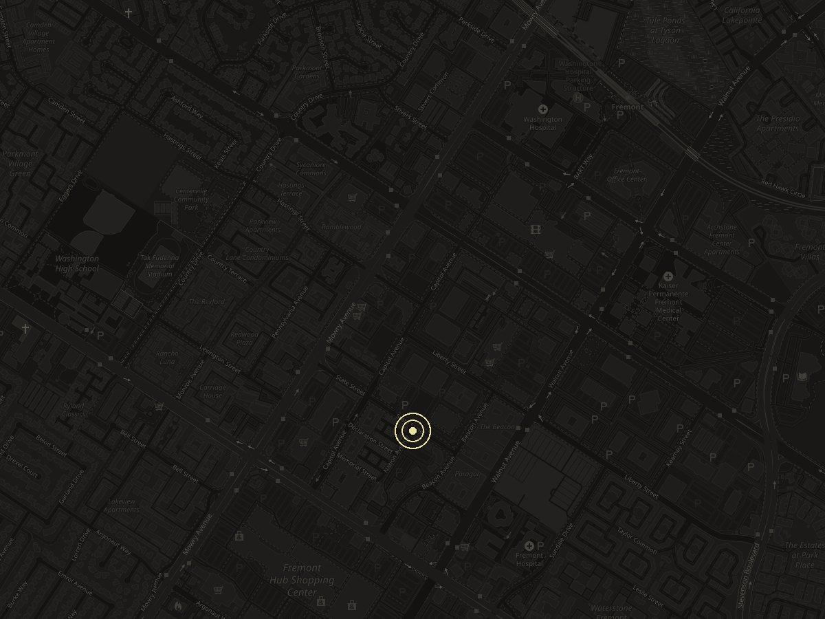 Map of central Fremont with the studio marked on State Street